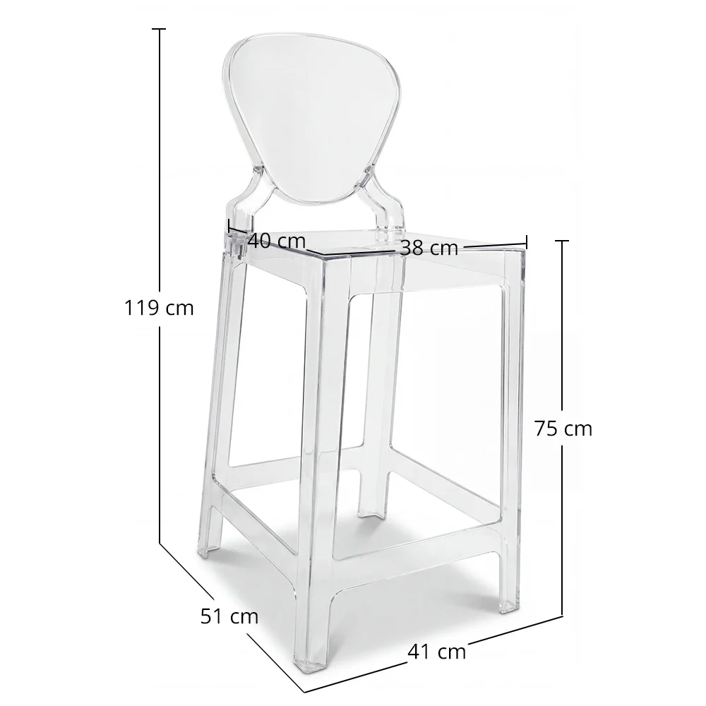 Barkruk met Rugleuning - Transparant Ontwerp - 75cm - Victoria Queen image 10