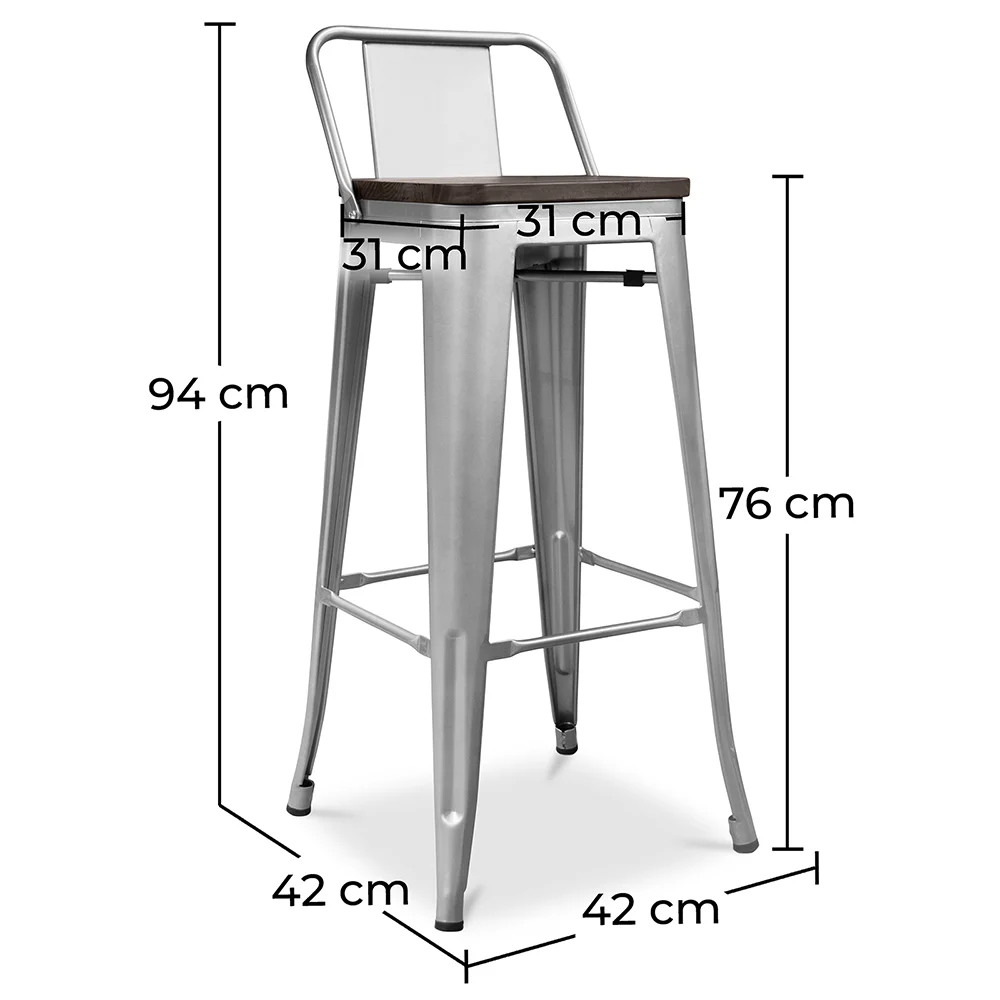 Industriële Design Barkruk met Rugleuning - Hout & Staal - 76cm - Stylix image 10
