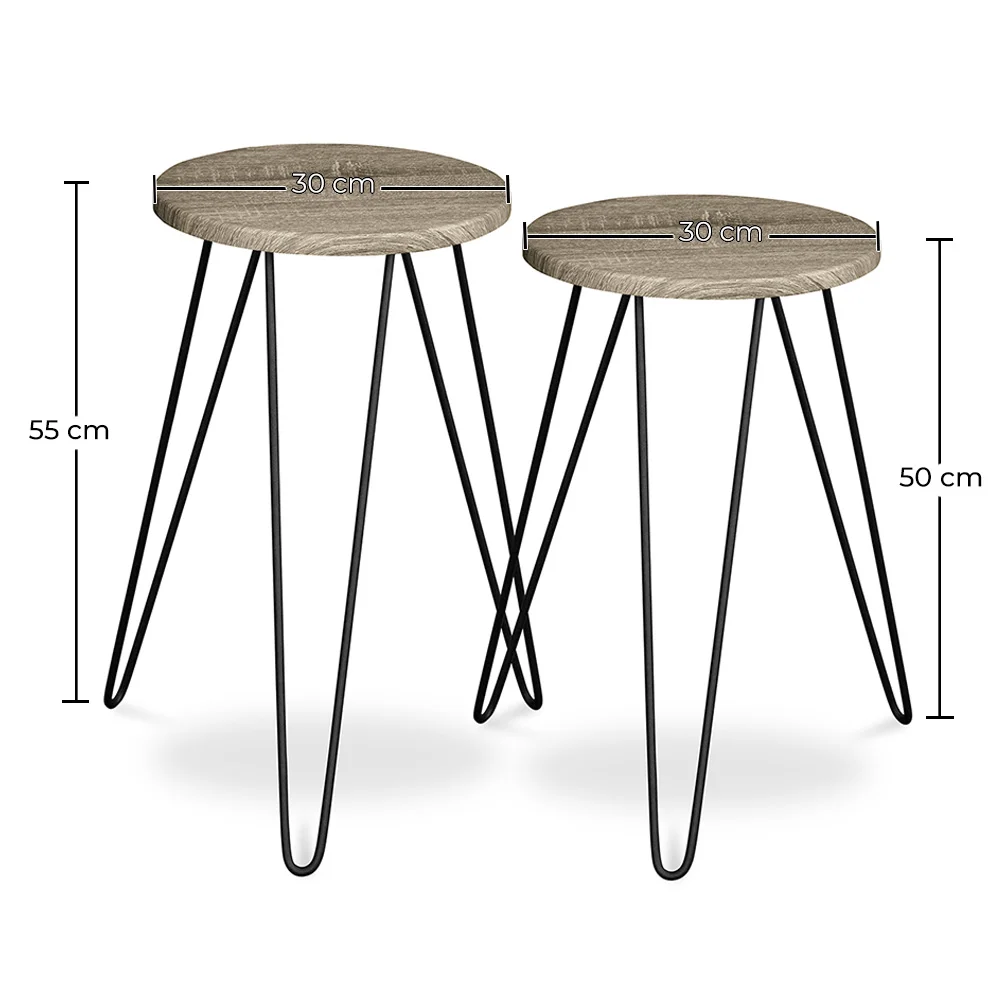 Set van 2 bijzettafels - industrieel ontwerp - hout en metaal -  Hairpin image 10