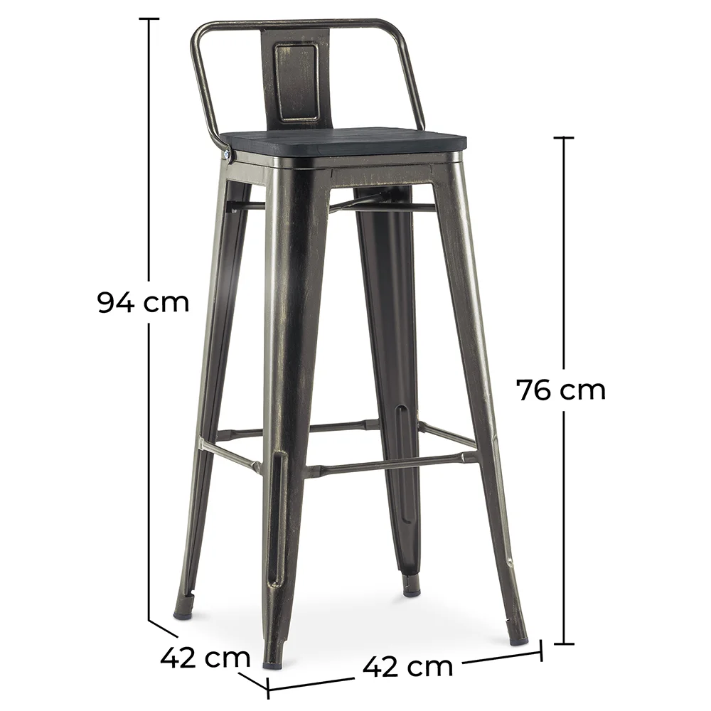 Barkruk met Rugleuning - Industrieel Ontwerp - Hout & Staal - 76cm - Stylix image 10