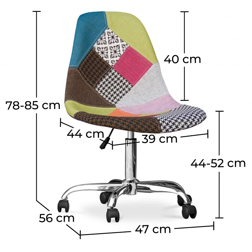 Bureaustoel met wieltjes - Bureaustoel - Gestoffeerd in patchwork - Simona image 10