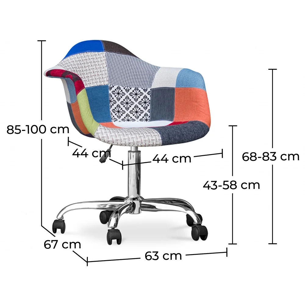 Bureaustoel met armleuningen - Bureaustoel met wielen - Gestoffeerd in patchwork - Pixi image 10