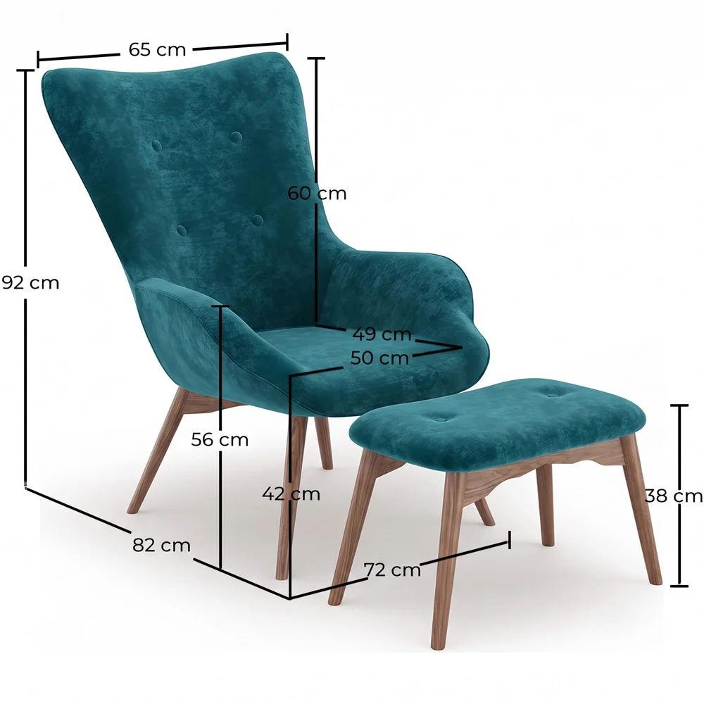 Fauteuil met Voetsteun - Bekleed in Fluweel - Scandinavische Stijl - Huda image 10