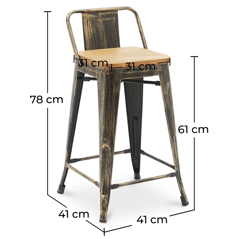 Barkruk met rugleuning - Industrieel Ontwerp - Hout & Staal - 60cm - Nieuwe Editie - Stylix image 10