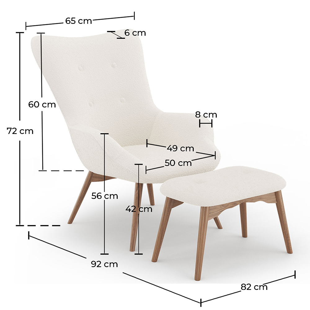 Fauteuil met voetensteun - Gestoffeerd in Bouclé stof - Huda image 10