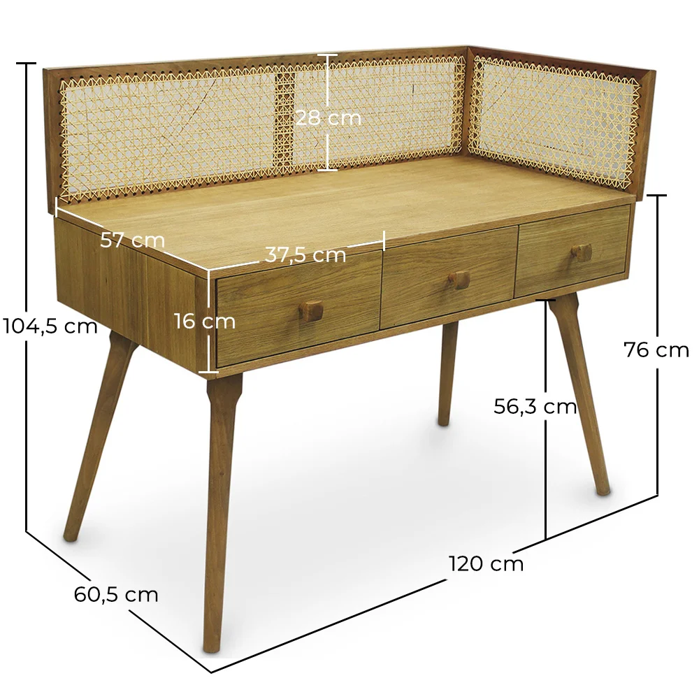 Houten en rotan schrijftafel met laden - Vintage Design - Oka image 10
