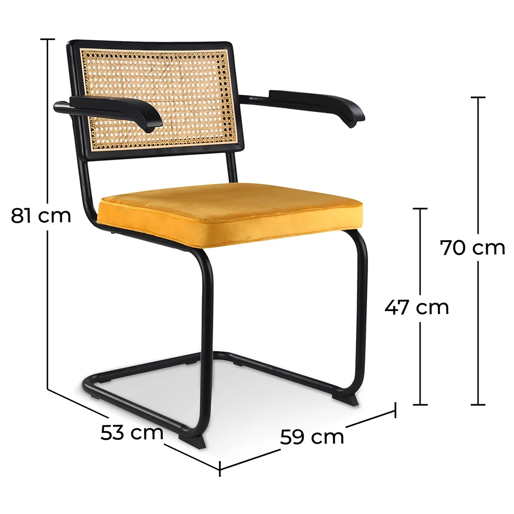Eetkamerstoel met armleuningen - Bekleed met fluweel - Hout en rotan - Puila image 10