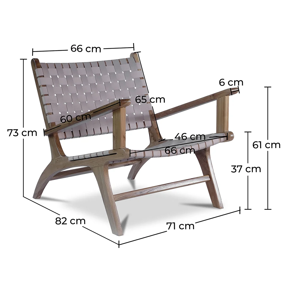 Loungestoel met Armleuningen - Boho Bali Design Armchair - Hout en Linnen - Recia image 10