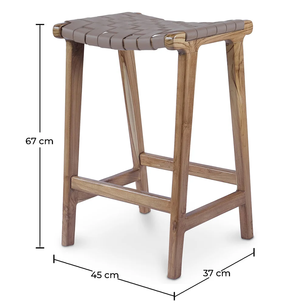 Houten Barkruk - Boho Bali Ontwerp - Leer - Recia image 10