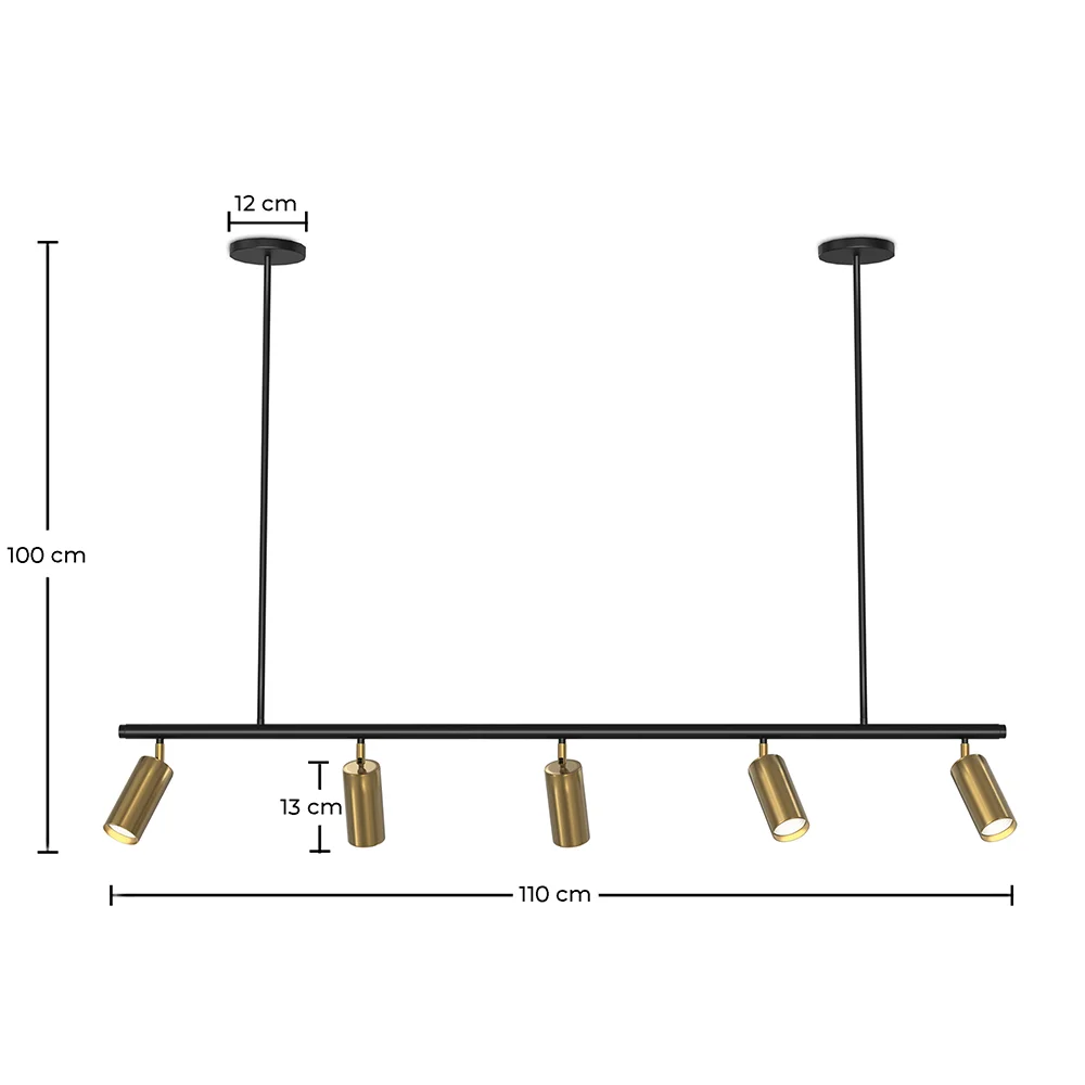 Rails Plafondlamp - 5 Verstelbare Gouden Spotlights - 110CM image 10