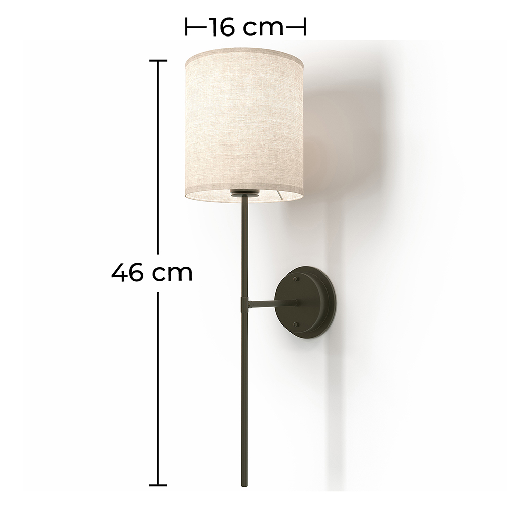 Lamp Wandlamp - Zwart met Stoffen Kap - Dena image 10