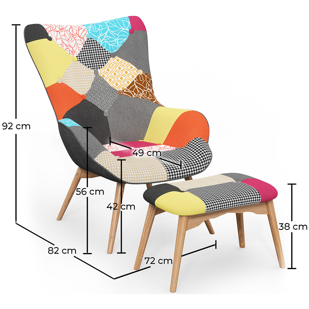 Fauteuil met poef - Bekleed in patchwork - Kontur image 10