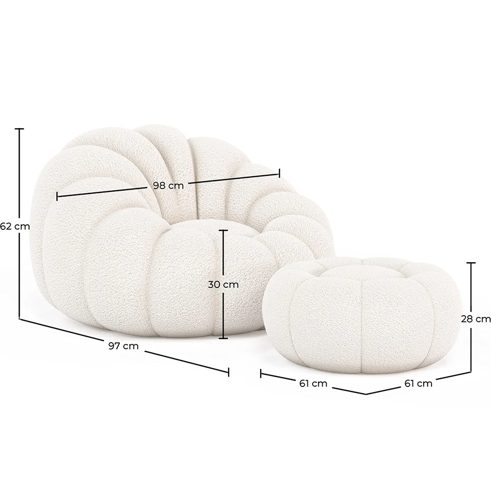 Beklede Fauteuil met Ottoman - Wit Boucle - Rubi image 10