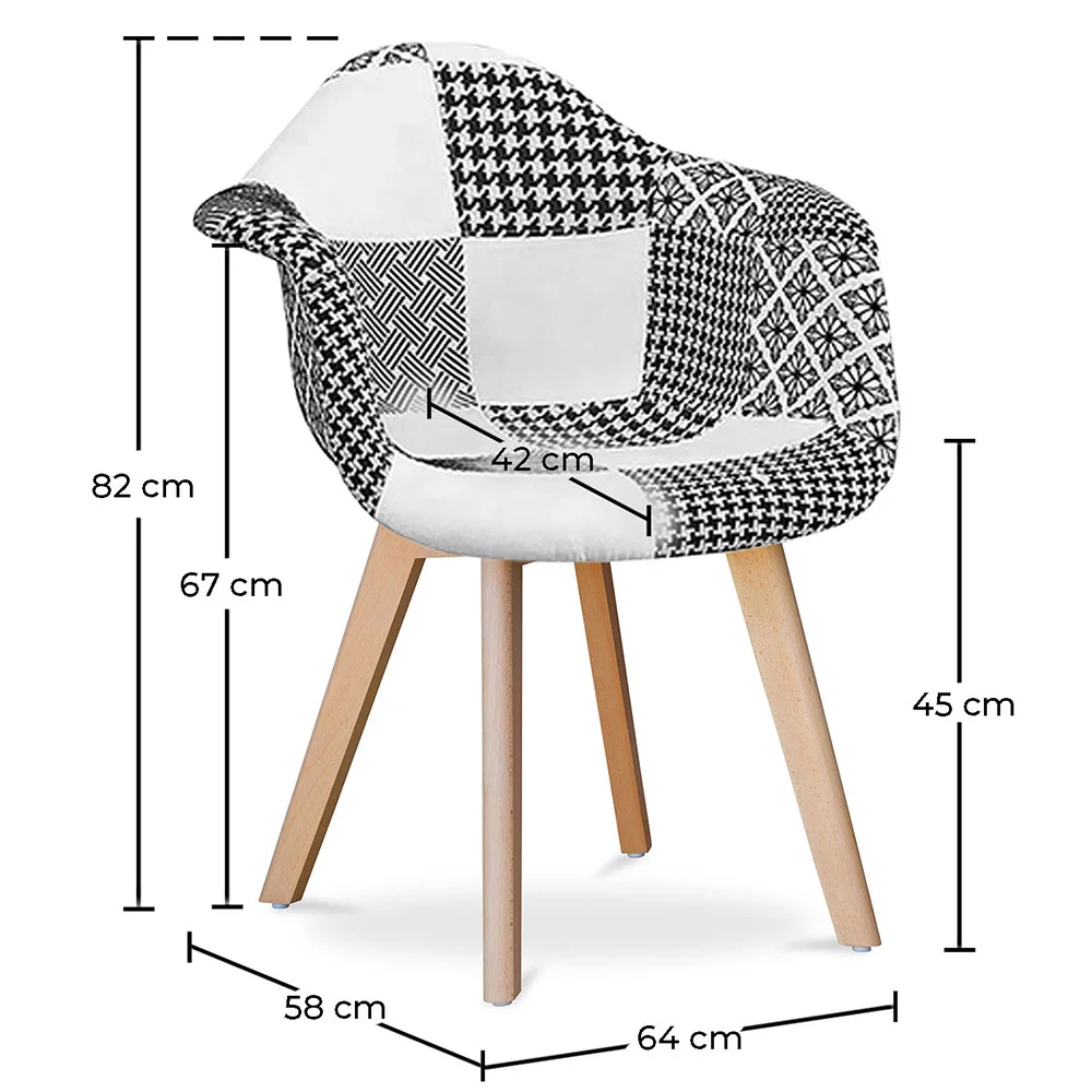 Eetkamerstoel met armleuningen - Patchwork bekleed - Zwart en Wit - Dominic image 10
