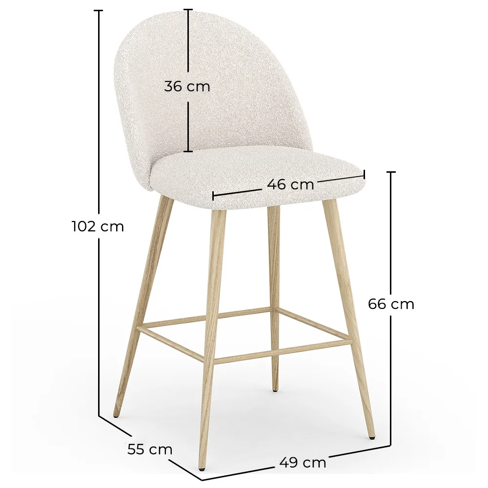 Barkruk bekleed met Bouclé stof - Scandinavisch ontwerp - 66cm - Evelyne image 10