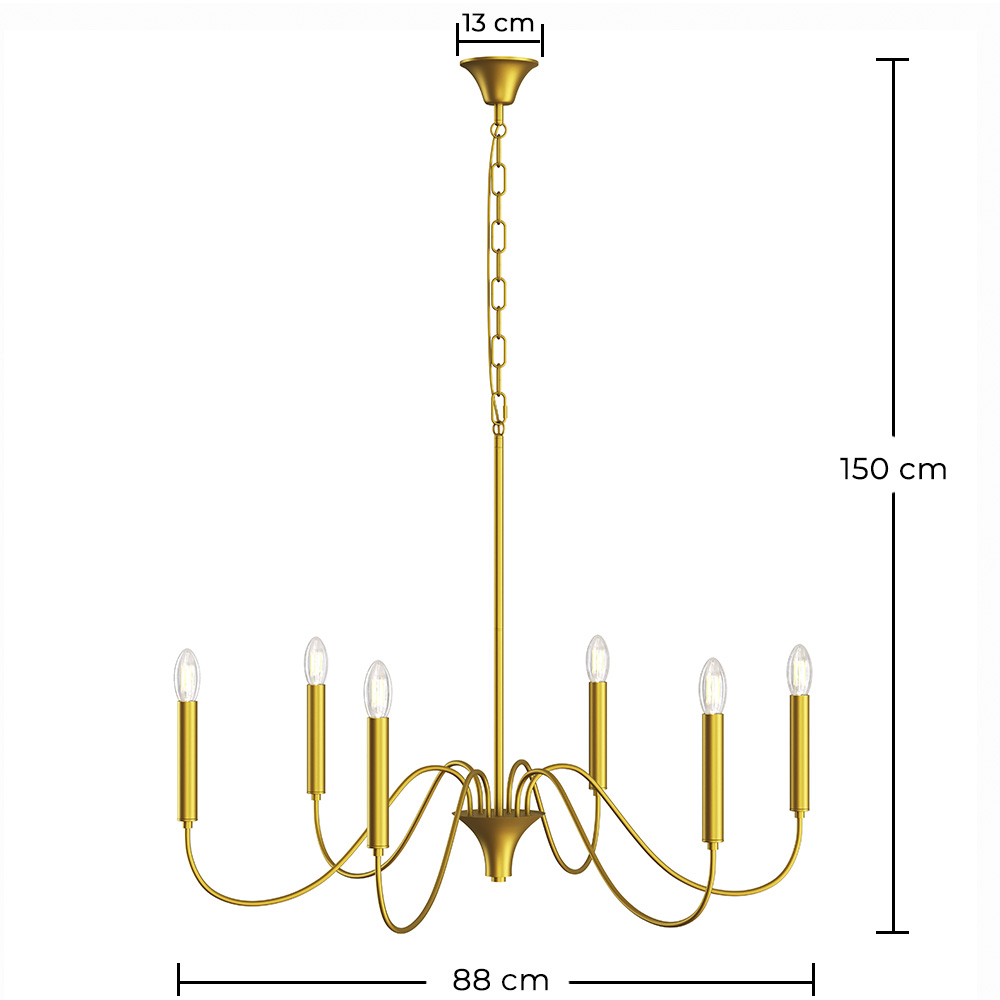 Gouden hanglamp met 6 armen – Moderne kroonluchterstijl van metaal - Vintessa image 10