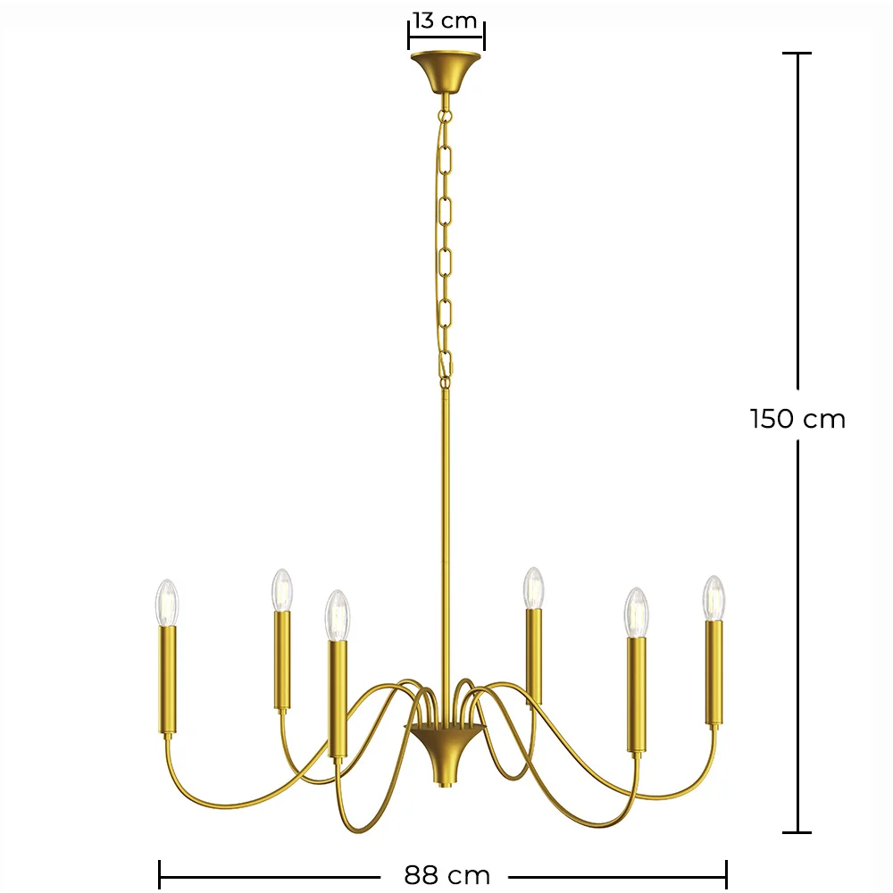Gouden hanglamp met 6 armen – Moderne kroonluchterstijl van metaal - Vintessa image 10