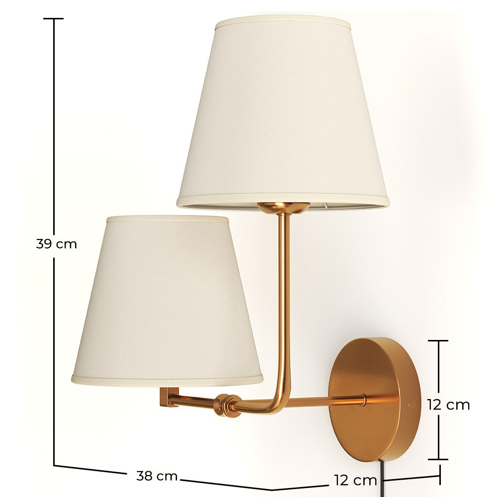 Gouden wandlamp met kabel en twee kappen - Bretaña image 10