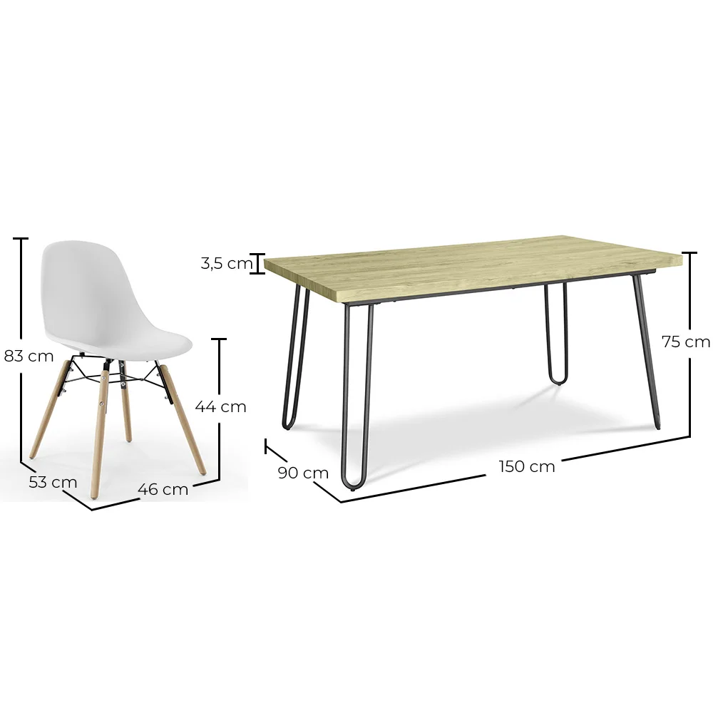 Hairpin Tafelset (90x150 cm) + 6 Scandinavische Eetstoelen Skögur  image 10