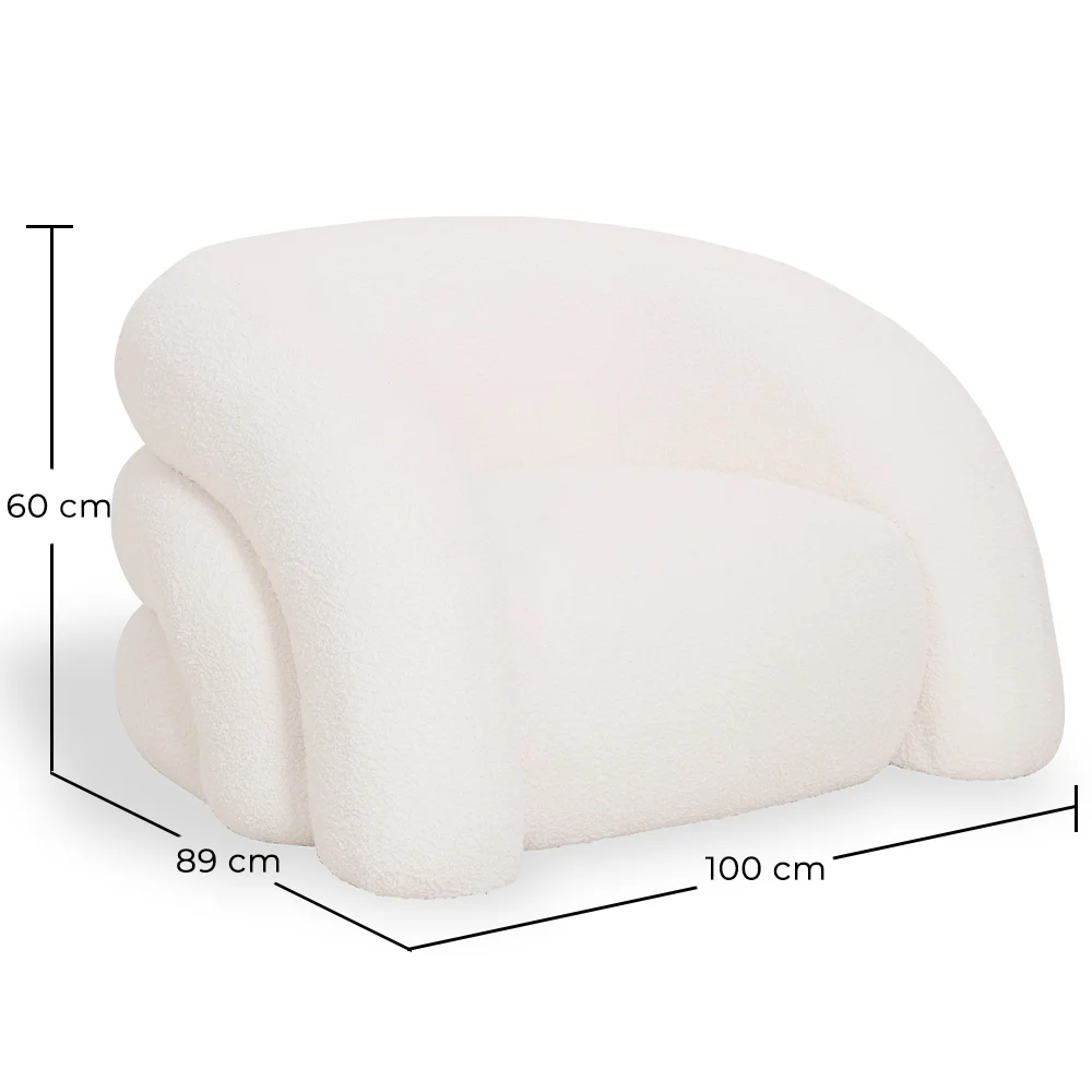 Moderne Fauteuil Bekleed Met Crème Wit Boucléstof – Gebogen En Comfortabel Ontwerp - Gab image 10
