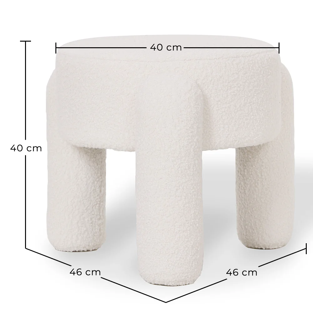 Kruk Bekleed Met Off-White Boucléstof – Moderne Zitplaats Voor Woonkamer En Slaapkamer - Boreta image 10