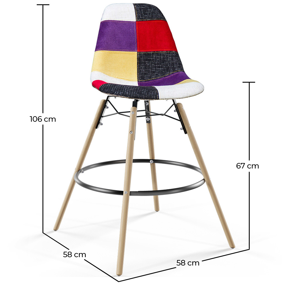 Barkruk - Patchwork bekleding - Scandinavisch ontwerp en houten poten - Skögur image 10