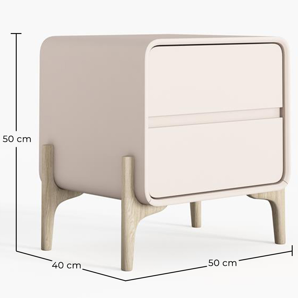 Nachtkastje scandi modern bekleed met kunstleer met 2 lades en poten van natuurlijk hout - Bennis image 10