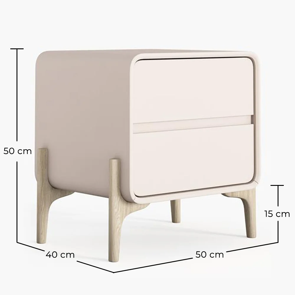 Nachtkastje scandi modern bekleed met kunstleer met 2 lades en poten van natuurlijk hout - Bennis image 10