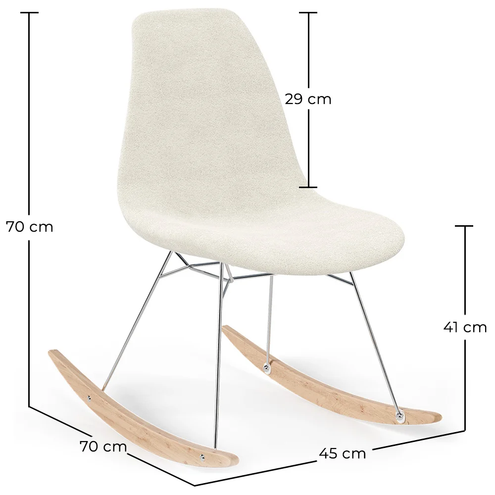 Schommelstoel Minimalistisch Bouclé – Nordic Stijl met Houten en Stalen Onderstel - Skögur image 10