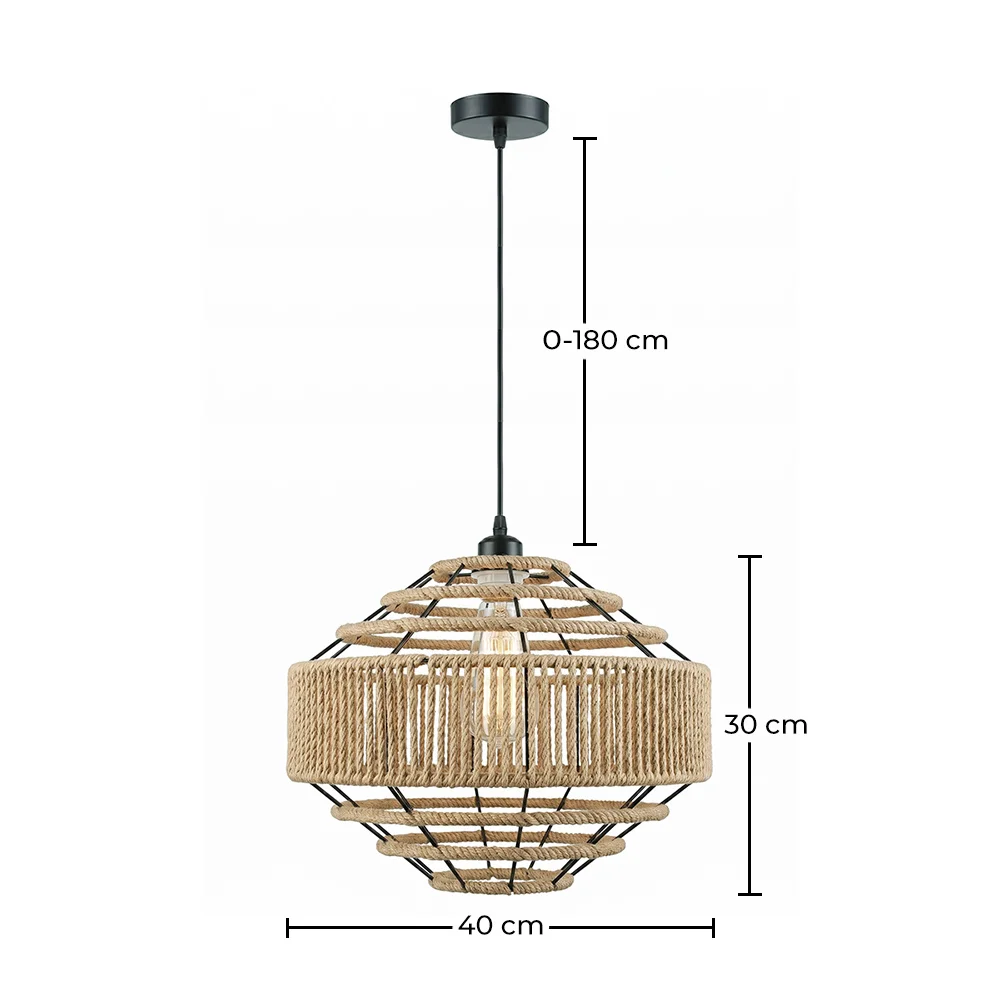 Hanglamp - Natuurlijke Touw en Zwart Metalen Frame - Lapor image 10