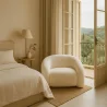 Moderne Fauteuil Bekleed Met Crème Wit Boucléstof – Gebogen En Comfortabel Ontwerp - Gab image 7