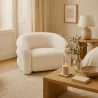 Moderne Fauteuil Bekleed Met Crème Wit Boucléstof – Gebogen En Comfortabel Ontwerp - Gab image 7