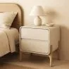 Nachtkastje scandi modern bekleed met kunstleer met 2 lades en poten van natuurlijk hout - Bennis image 7
