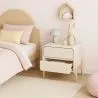 Nachtkastje scandi modern bekleed met kunstleer met 2 lades en poten van natuurlijk hout - Bennis image 7