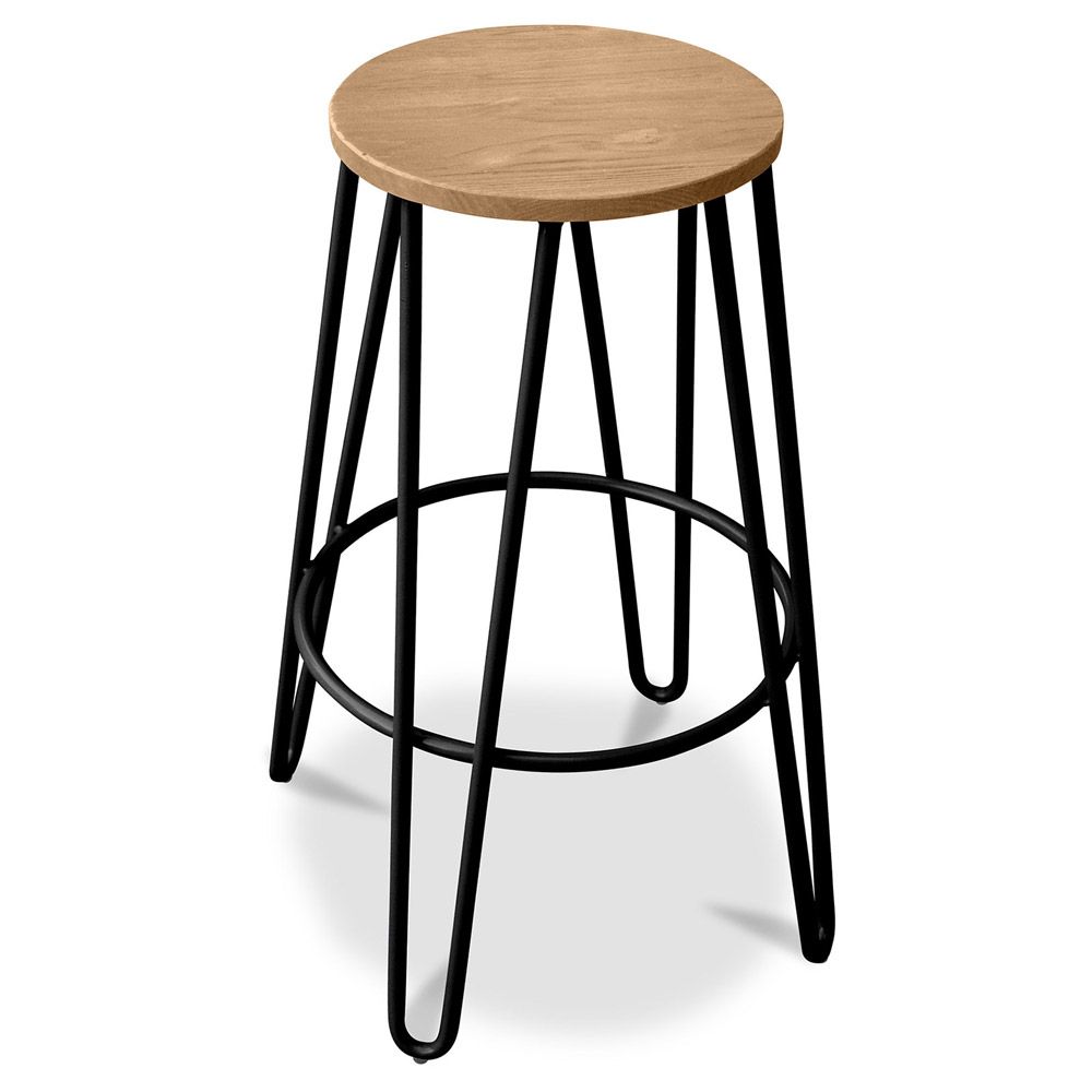 Ronde Kruk - Industrieel Ontwerp - Hout & Metaal - 66cm - Hairpin image 8