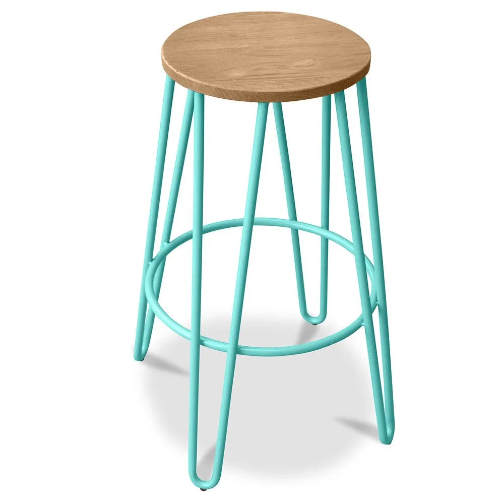 Ronde Kruk - Industrieel Ontwerp - Hout & Metaal - 66cm - Hairpin image 8