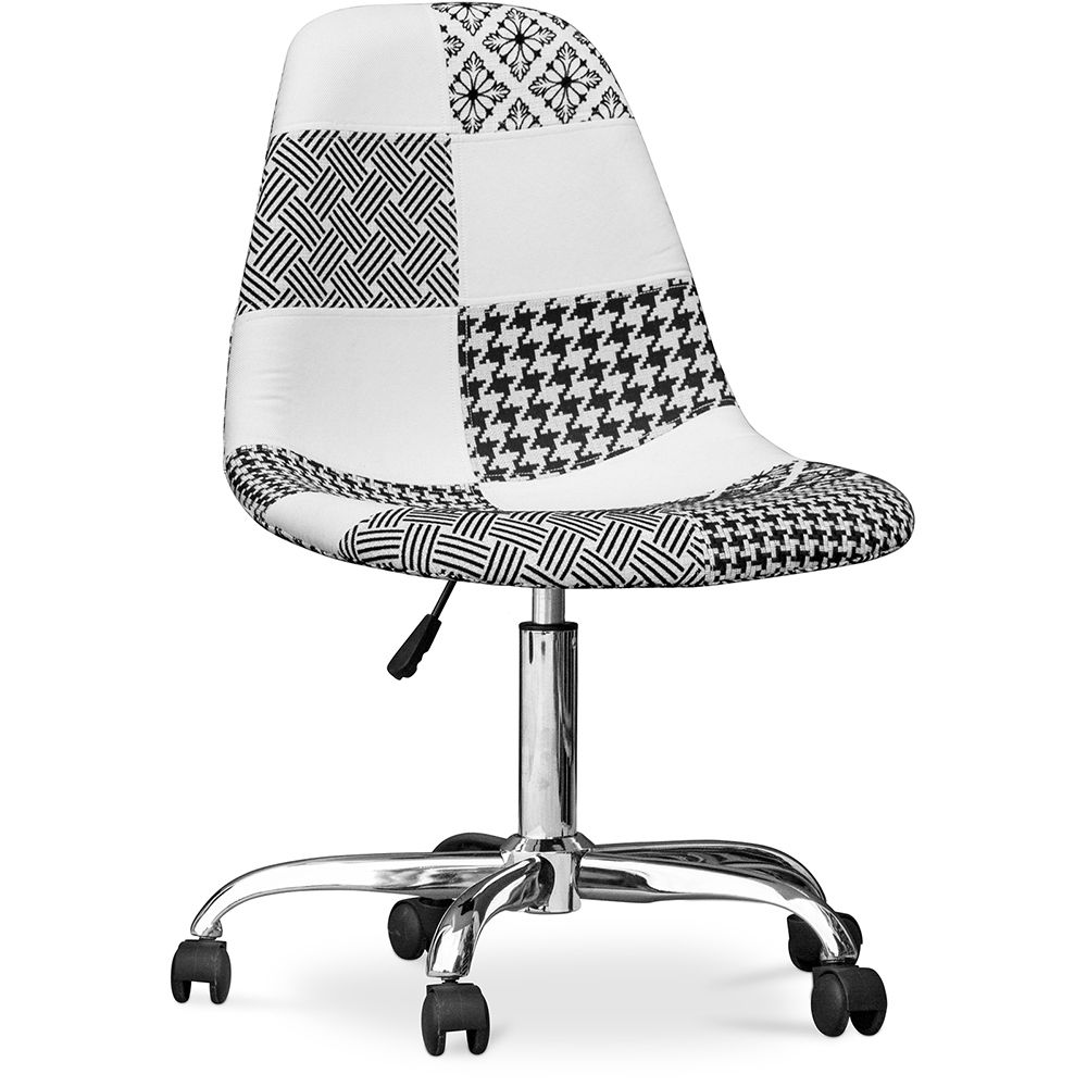 Bureaustoel met wieltjes - Bureaustoel bekleed met patchwork - zwart-wit - Denisse image 8