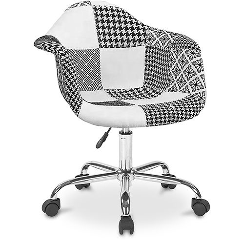 Bureaustoel met armleuningen - Bureaustoel met wielen - Gestoffeerd in patchwork - Zwart en wit - Weston image 8