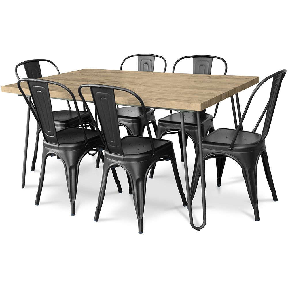 Pack Eettafel - Industrieel Ontwerp 150cm + Set van 6 Eetkamerstoelen - Industrieel Ontwerp - Hairpin Stylix image 8