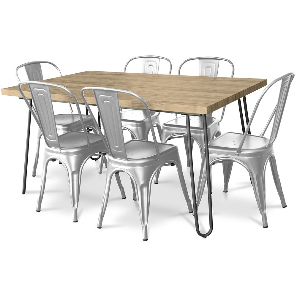 Pack Eettafel - Industrieel Ontwerp 150cm + Set van 6 Eetkamerstoelen - Industrieel Ontwerp - Hairpin Stylix image 8