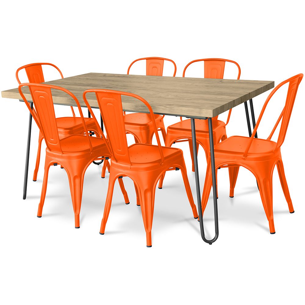 Pack Eettafel - Industrieel Ontwerp 150cm + Set van 6 Eetkamerstoelen - Industrieel Ontwerp - Hairpin Stylix image 8