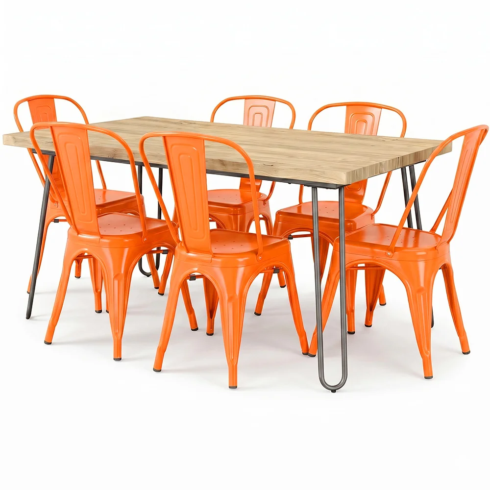 Pack Eettafel - Industrieel Ontwerp 150cm + Set van 6 Eetkamerstoelen - Industrieel Ontwerp - Hairpin Stylix image 8