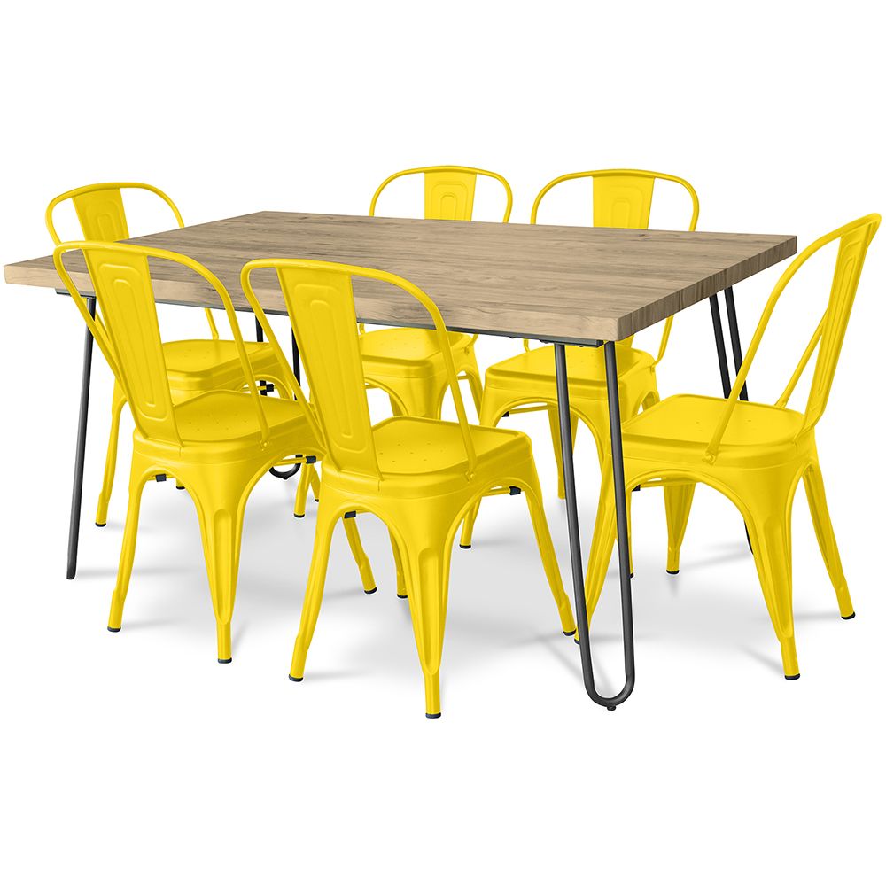 Pack Eettafel - Industrieel Ontwerp 150cm + Set van 6 Eetkamerstoelen - Industrieel Ontwerp - Hairpin Stylix image 8