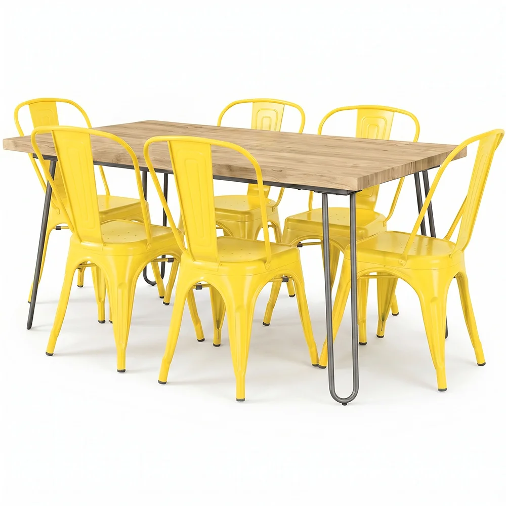 Pack Eettafel - Industrieel Ontwerp 150cm + Set van 6 Eetkamerstoelen - Industrieel Ontwerp - Hairpin Stylix image 8