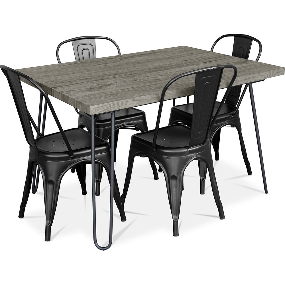 Industrieel ontwerp eettafel 120cm + set van 4 eetkamerstoelen - Industrieel ontwerp - Hairpin Stylix image 8