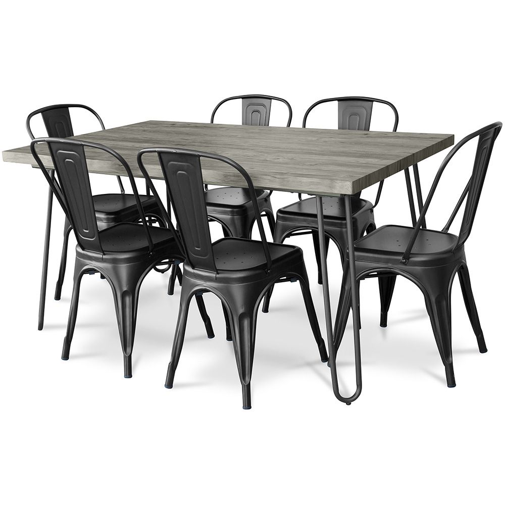 Pack Eettafel - Industrieel Ontwerp 150cm + Set van 6 Eetkamerstoelen - Industrieel Ontwerp - Hairpin Stylix image 8