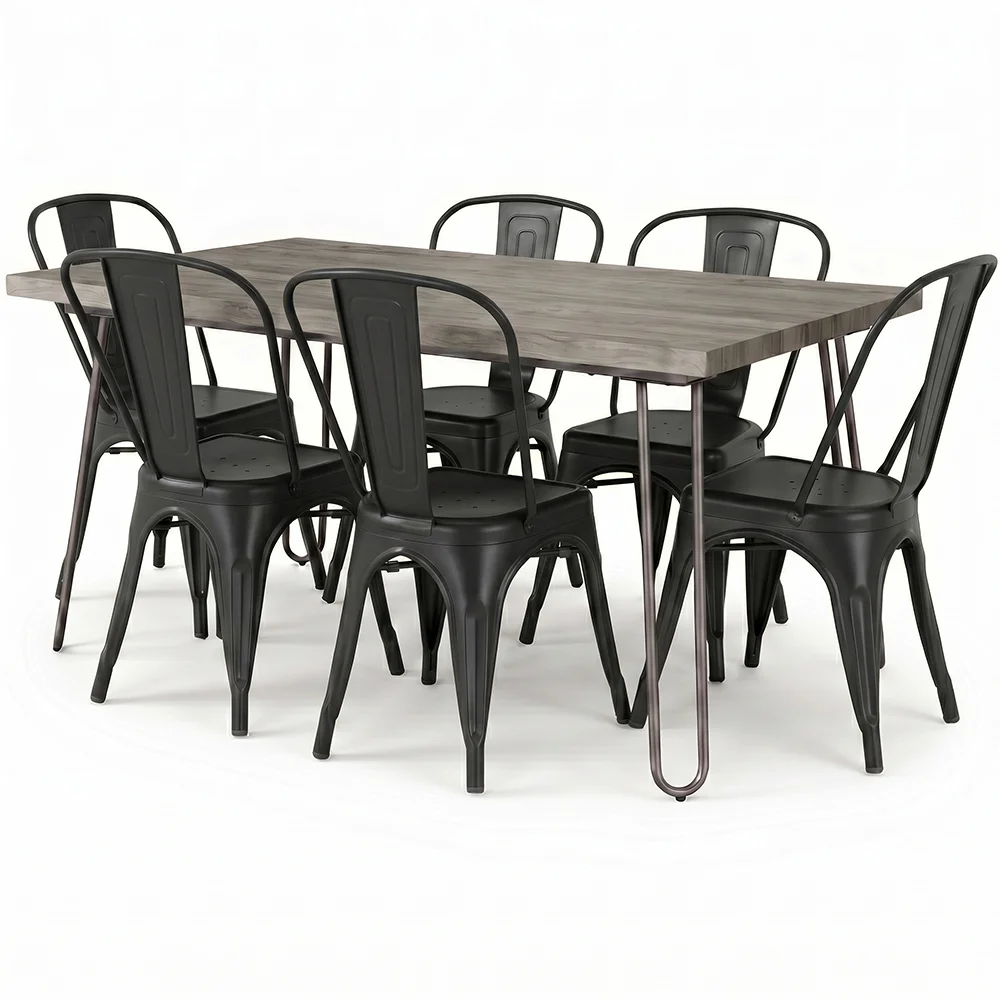 Pack Eettafel - Industrieel Ontwerp 150cm + Set van 6 Eetkamerstoelen - Industrieel Ontwerp - Hairpin Stylix image 8