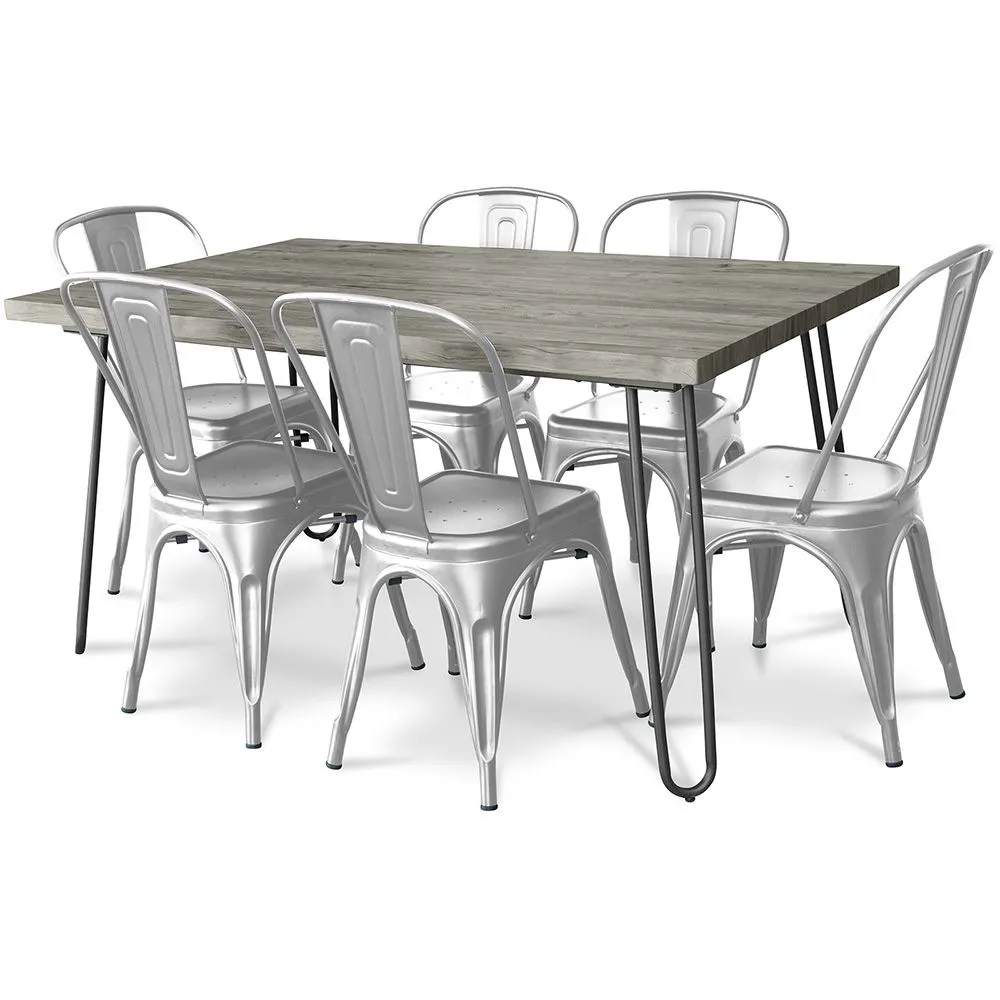 Pack Eettafel - Industrieel Ontwerp 150cm + Set van 6 Eetkamerstoelen - Industrieel Ontwerp - Hairpin Stylix image 8
