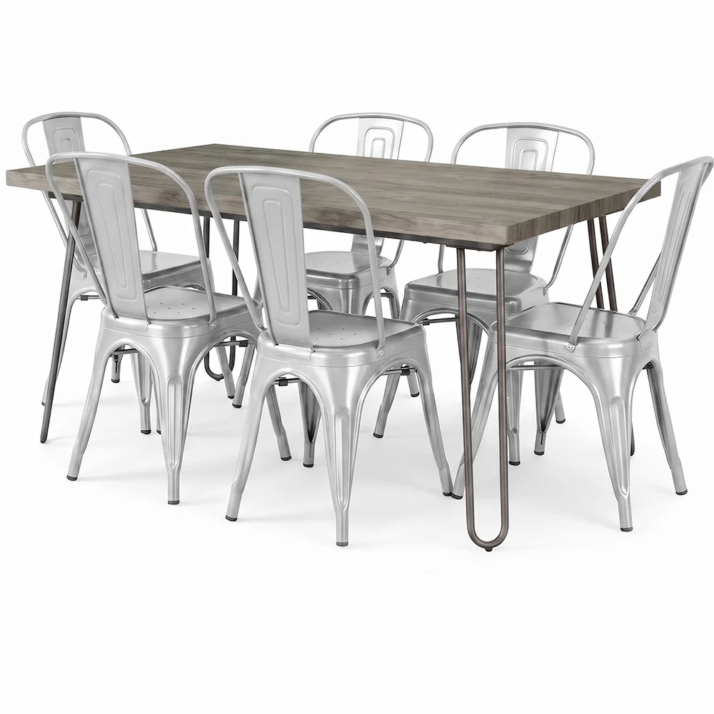 Pack Eettafel - Industrieel Ontwerp 150cm + Set van 6 Eetkamerstoelen - Industrieel Ontwerp - Hairpin Stylix image 8