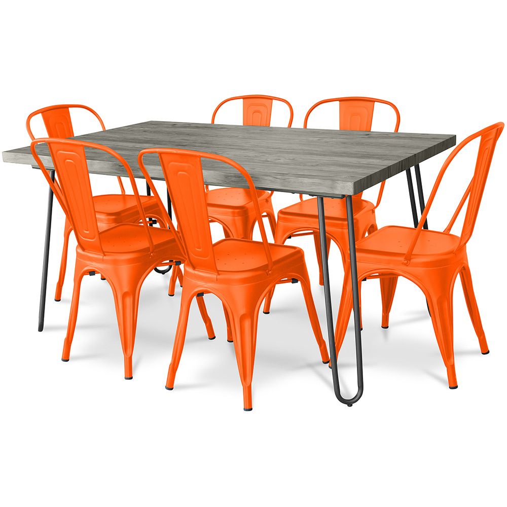 Pack Eettafel - Industrieel Ontwerp 150cm + Set van 6 Eetkamerstoelen - Industrieel Ontwerp - Hairpin Stylix image 8